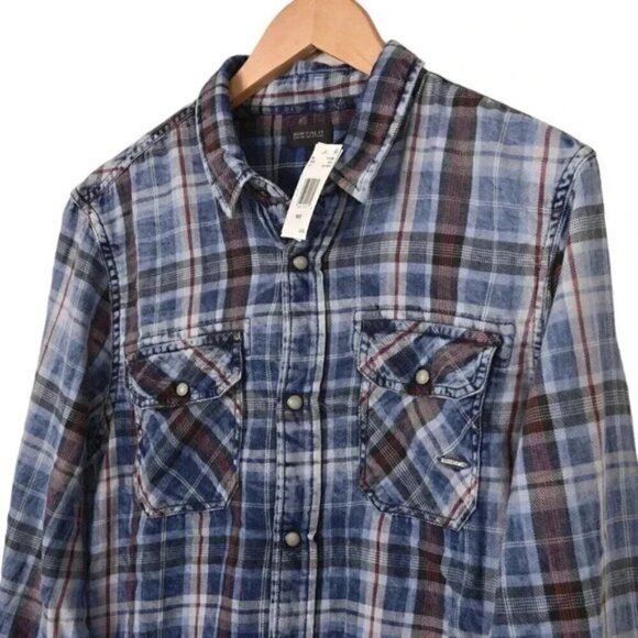NWT Buffalo Plaid Check Blue Snap Button Dress Shirt Size Large - Picture 3 of 14
